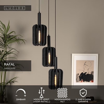 Lucide RAFAL - Hanglamp - Ø 50 cm - 3xE27 - Grijs